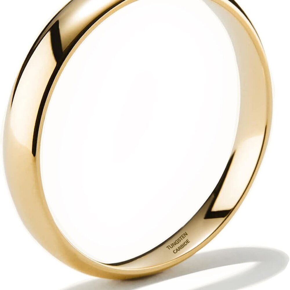 Gold Tungsten Wedding Band 4mm Men Women Durable Comfortable Fit